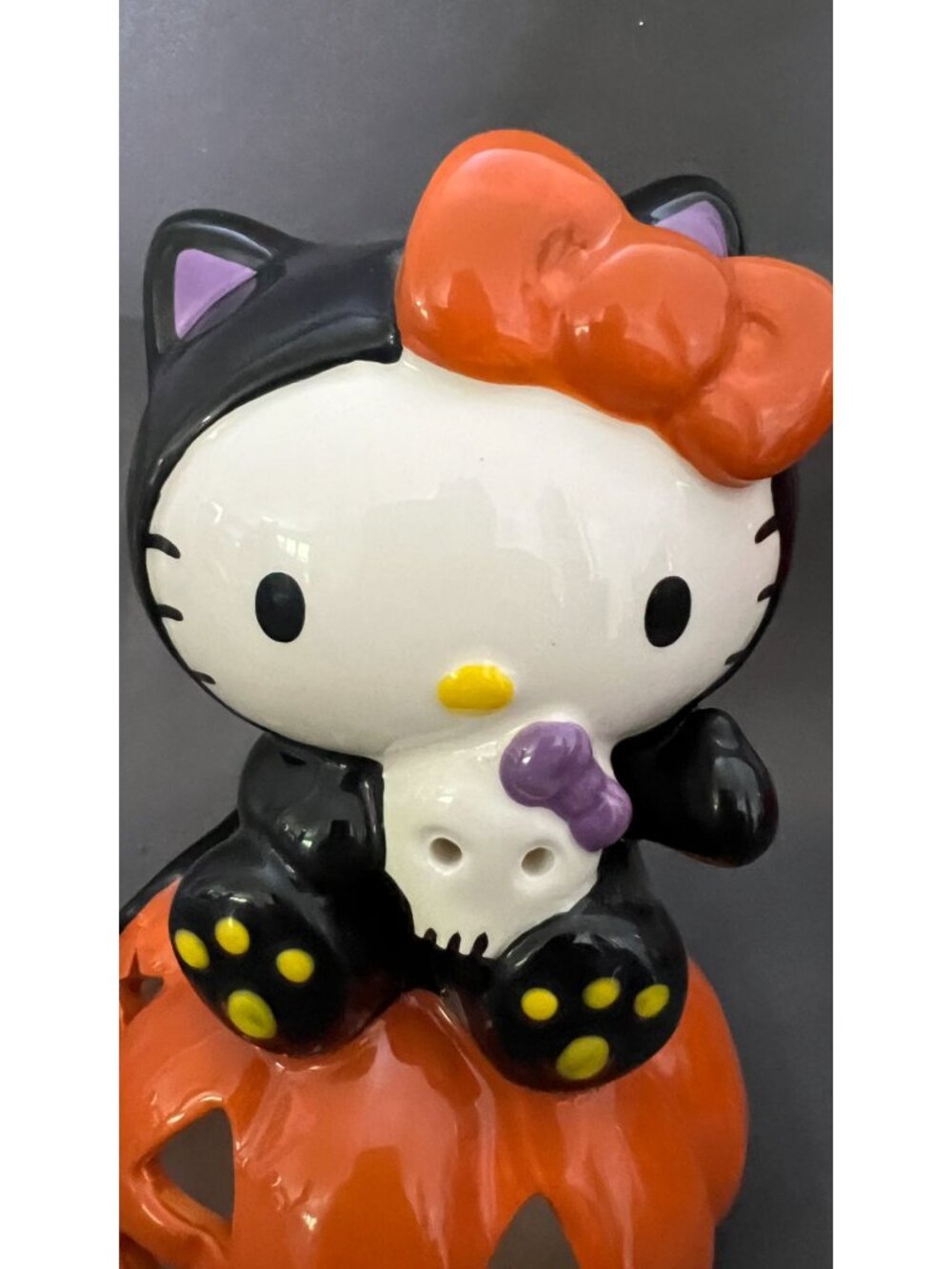 Hello Kitty Halloween Ceramic Tealight Holder Jack-O-Lantern Black Cat & Orange - Picture 6 of 6